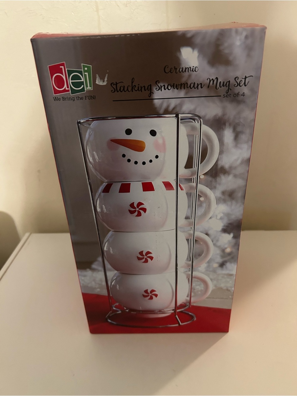 DEI stacking snowman Christmas coffee mug set of 4